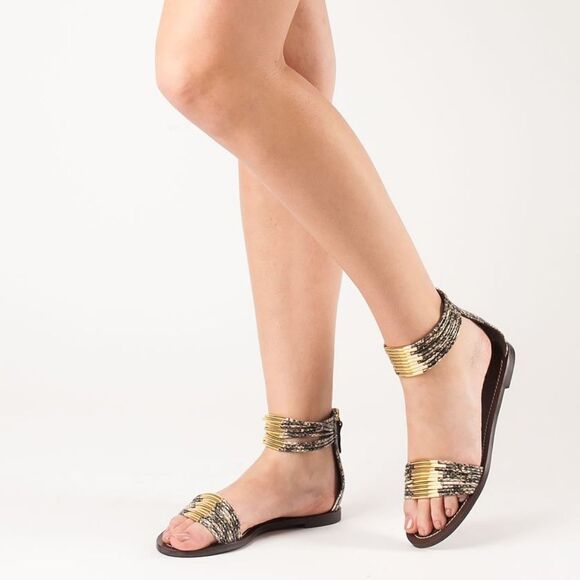 TORY Burch Metallic Mignon Gold Ring Flat Sandal Airless Snake Snakeskin Sandals - Picture 1 of 16